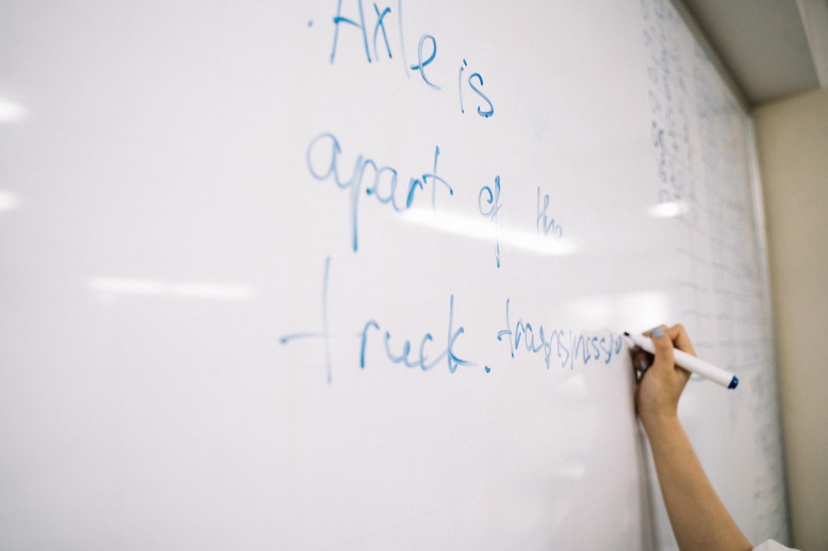 Whiteboard displaying common core standards for K-12 education