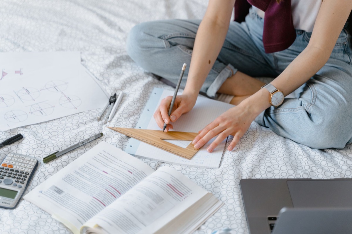 math textbook and worksheet